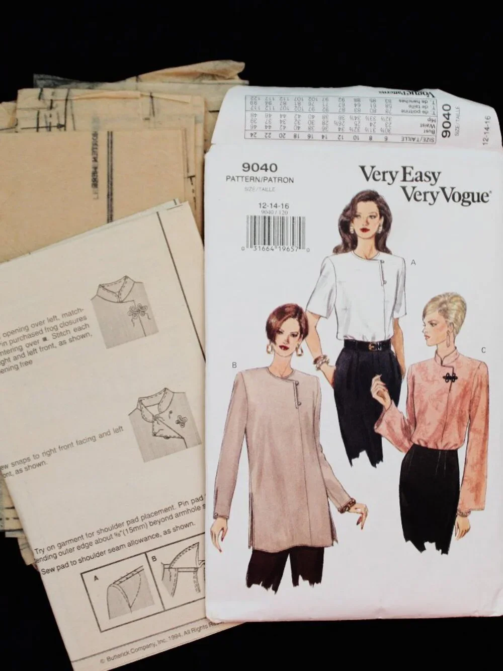VTG 90s Vogue Tunic Top #9040 Sewing Pattern Asian Minimalism Sz 12 14 16 CUT